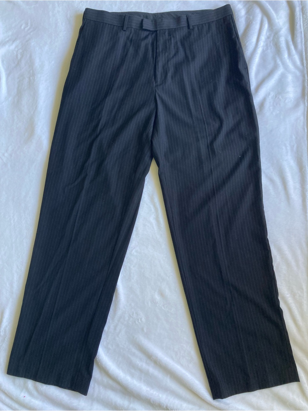 Men's Black Pinstripe Dress Trousers - Classic Tailored Fit 36x34